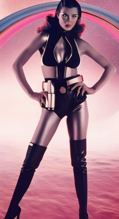 Retro Sci-Fi Pinup on the Moon in Elvgren Style