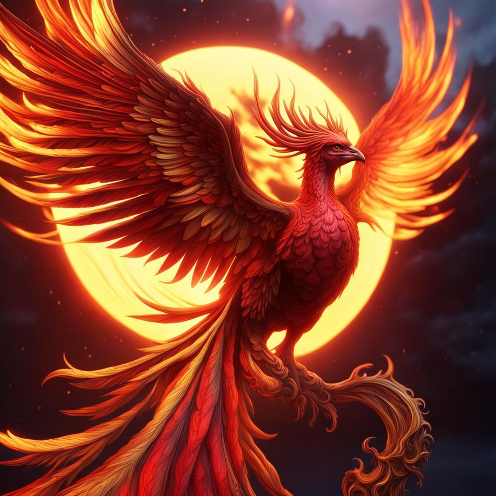 Fiery Phoenix with Blacklight Effect: Fantasy Art