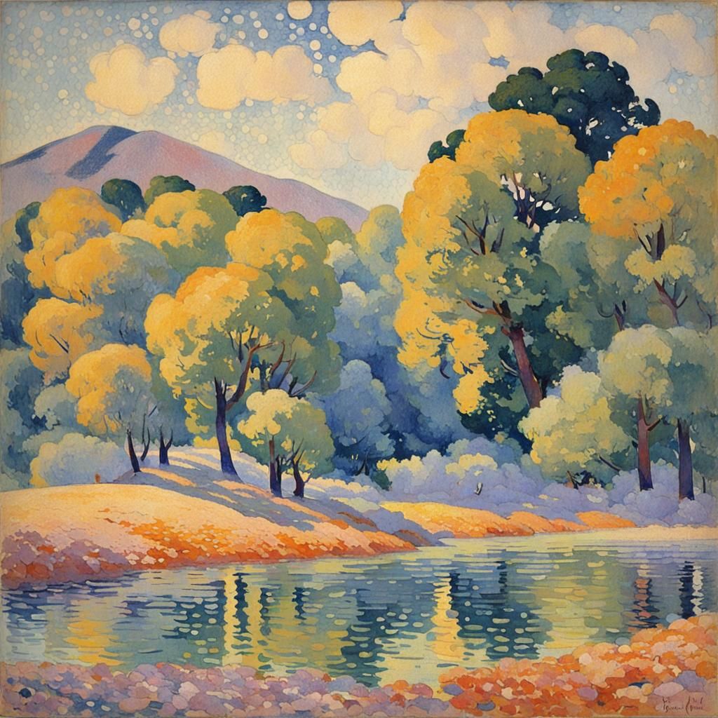 Abstract Pointillist Painting with Vibrant Colors