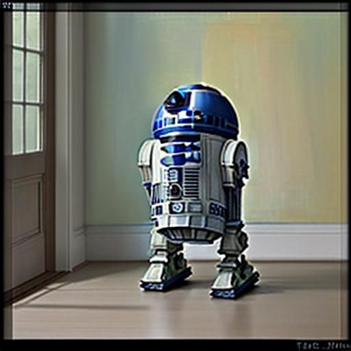 R2D2 painted by Monet in blurry Impressionist style