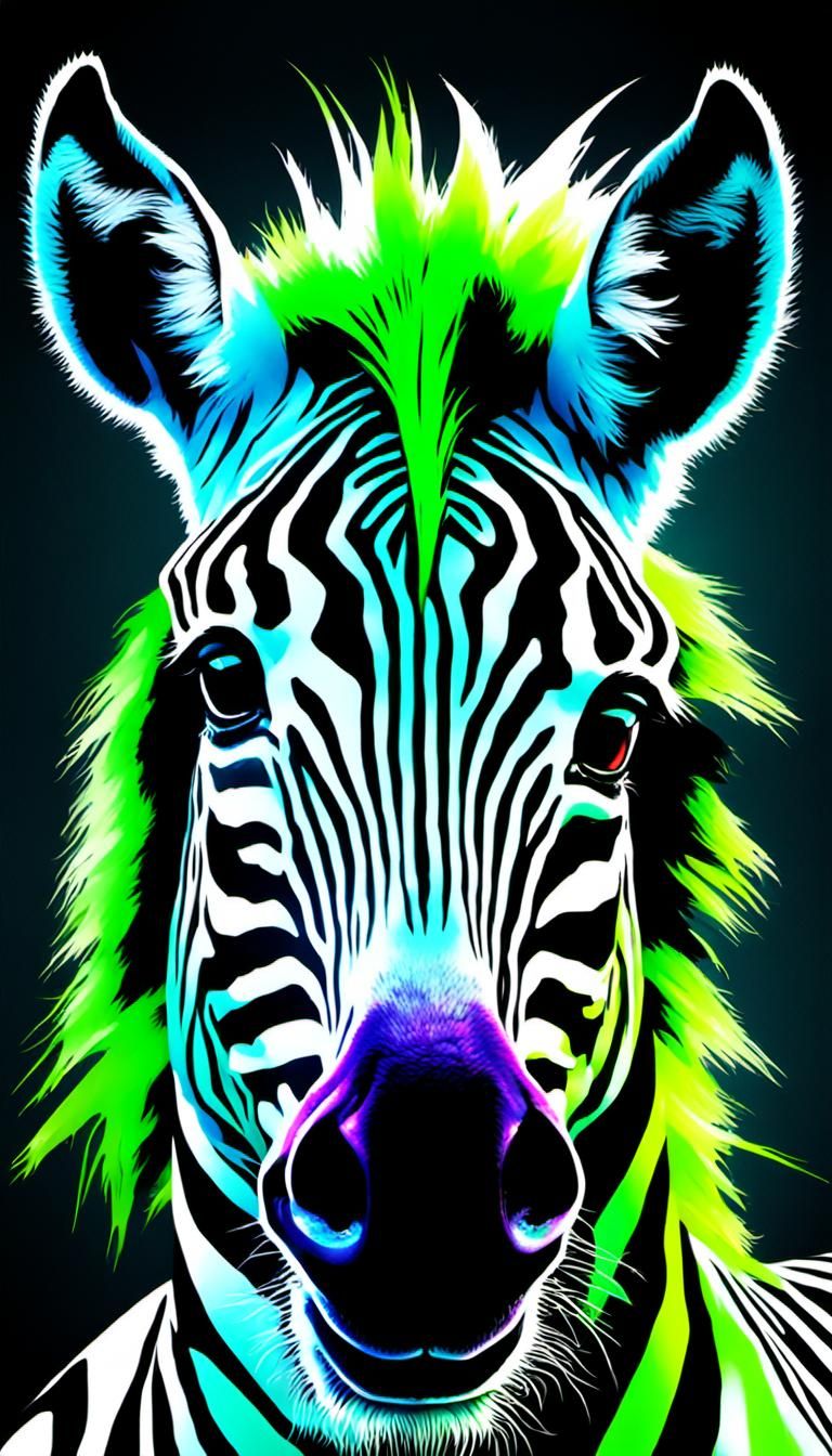 Punk Zebra with Neon Mohawk in Graffiti Street Art