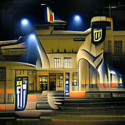Art Deco Train Station at Night