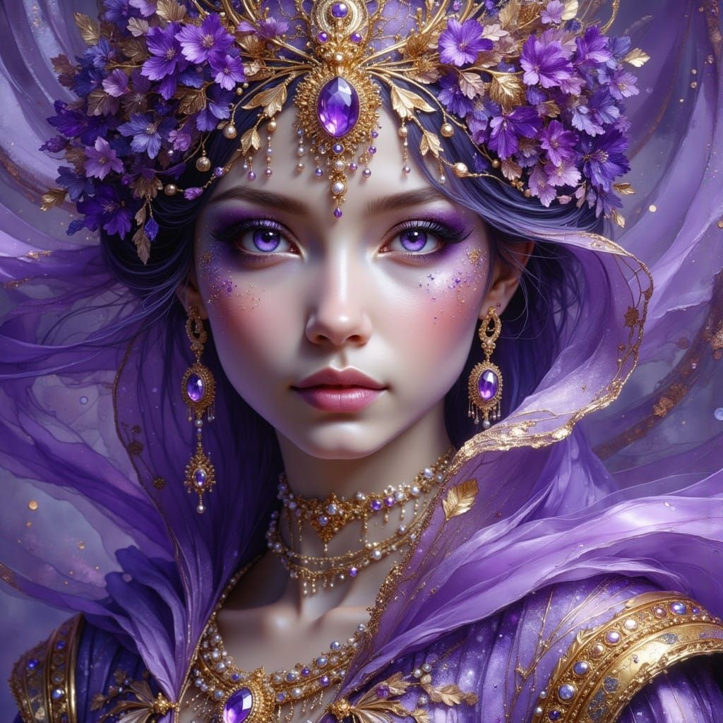 Violet-Eyed Princess in Art Nouveau Style