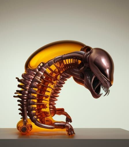Xenomorph Encased in Amber: Hyperrealistic Glass Art