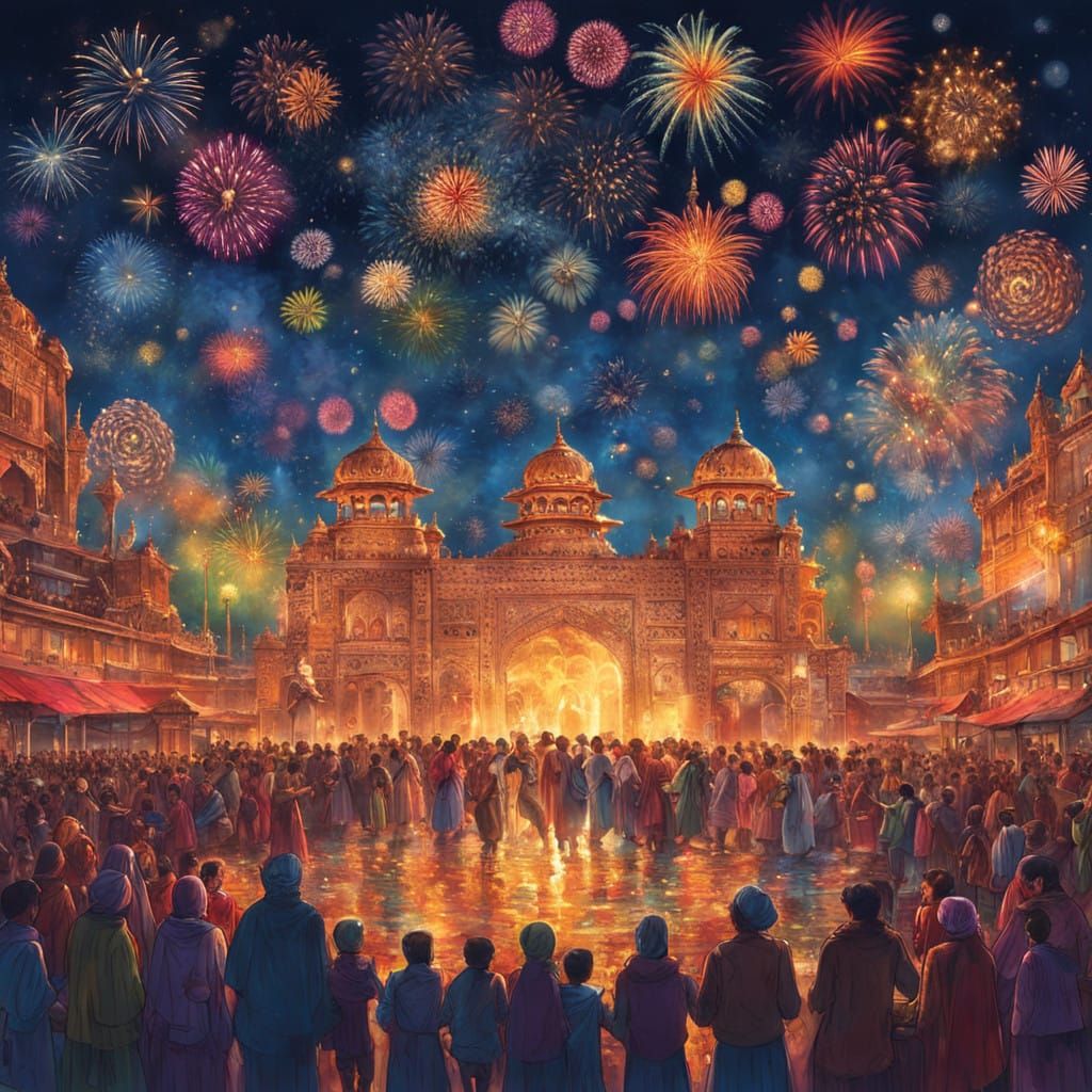 Multicultural Celebration Under Starry Skies in Vibrant, Sur...