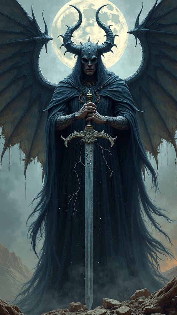 Obsidian Winged Figure of Anomander Rake in Surrealist Style