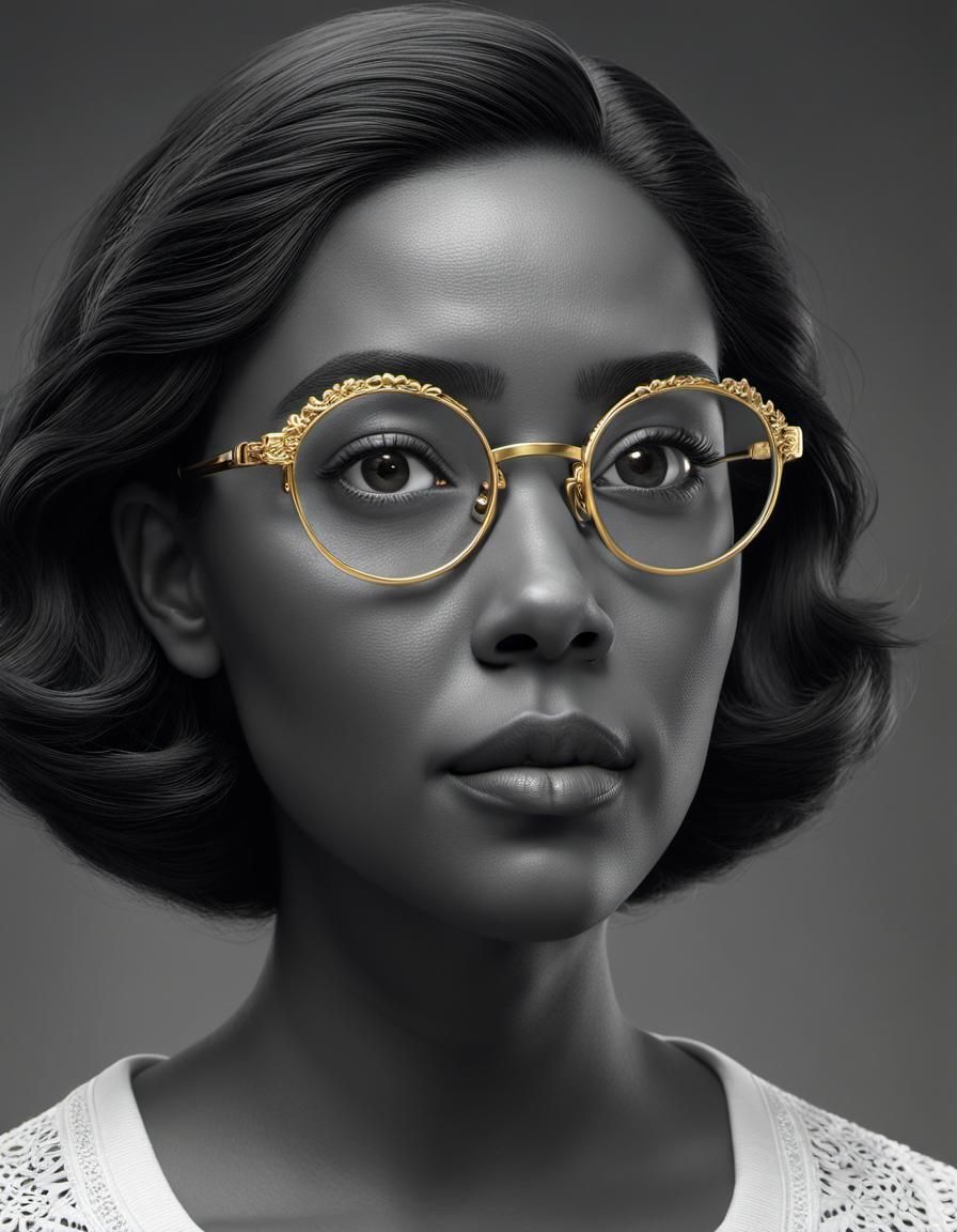 Woman in Gold Glasses: 3D Rendered Portrait