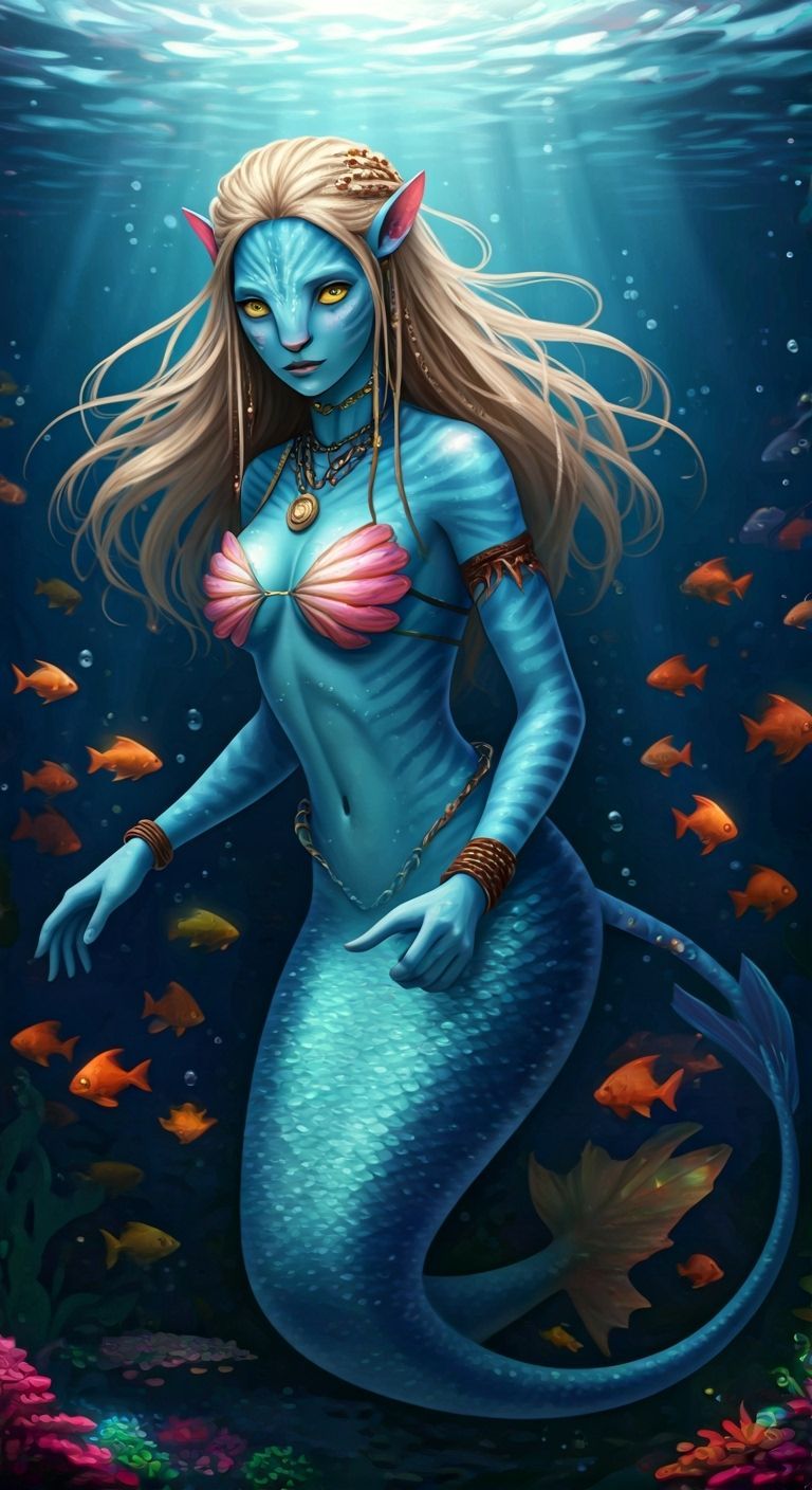 Na'vi Mermaid Avatar Underwater in Ethereal Style