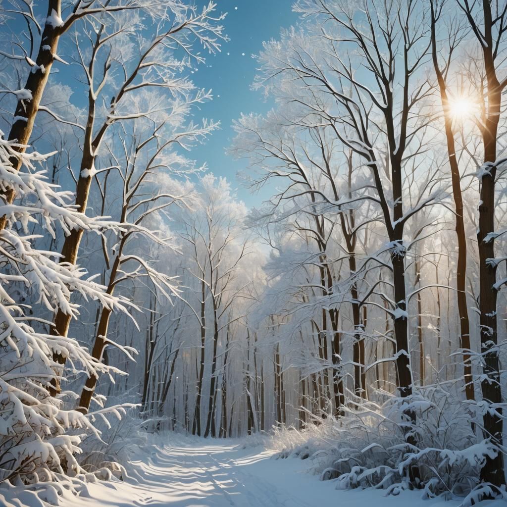 Winter Wonderland: Serene Forest in Dreamy Digital Art