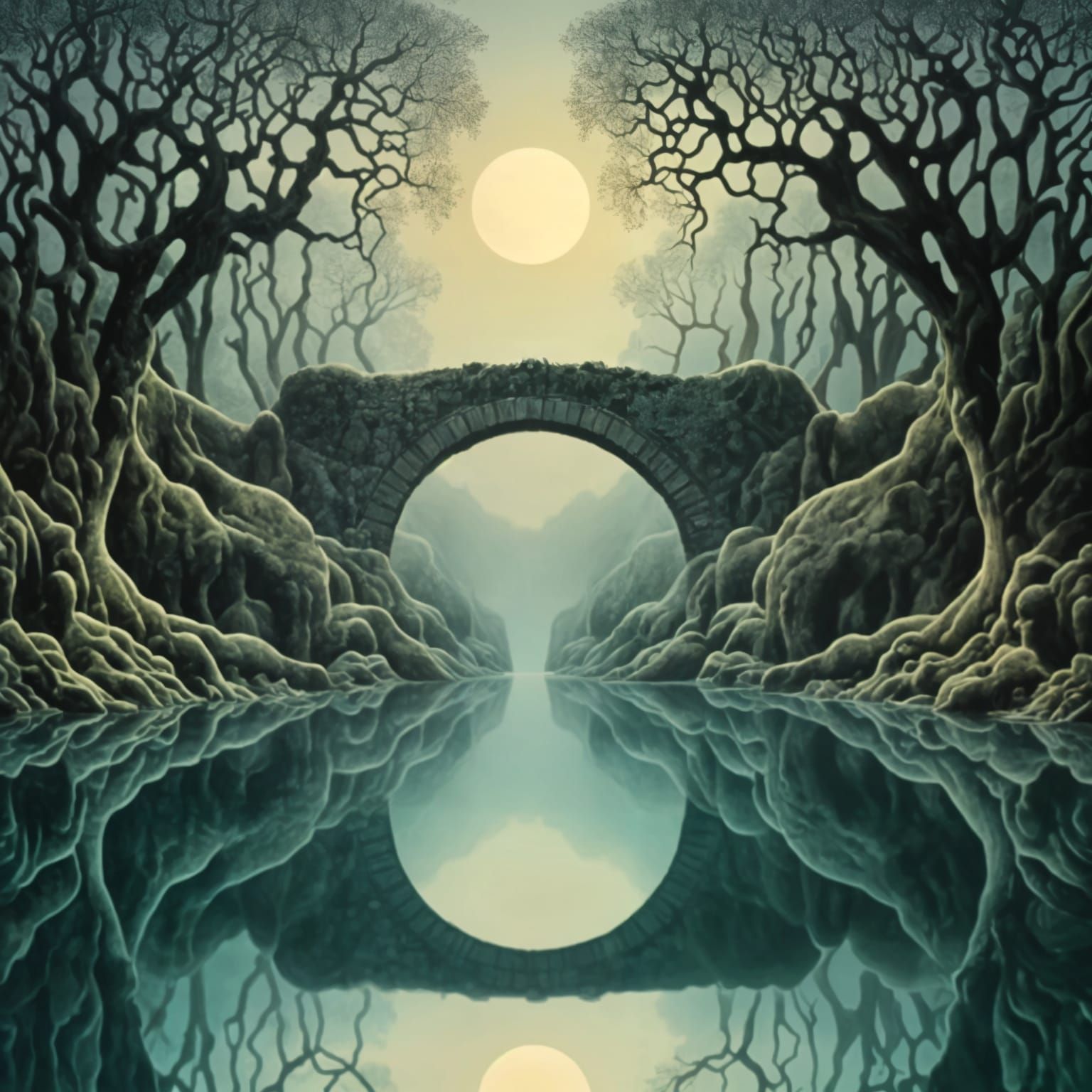 Moonlit Devil's Bridge: Symmetrical Reflection