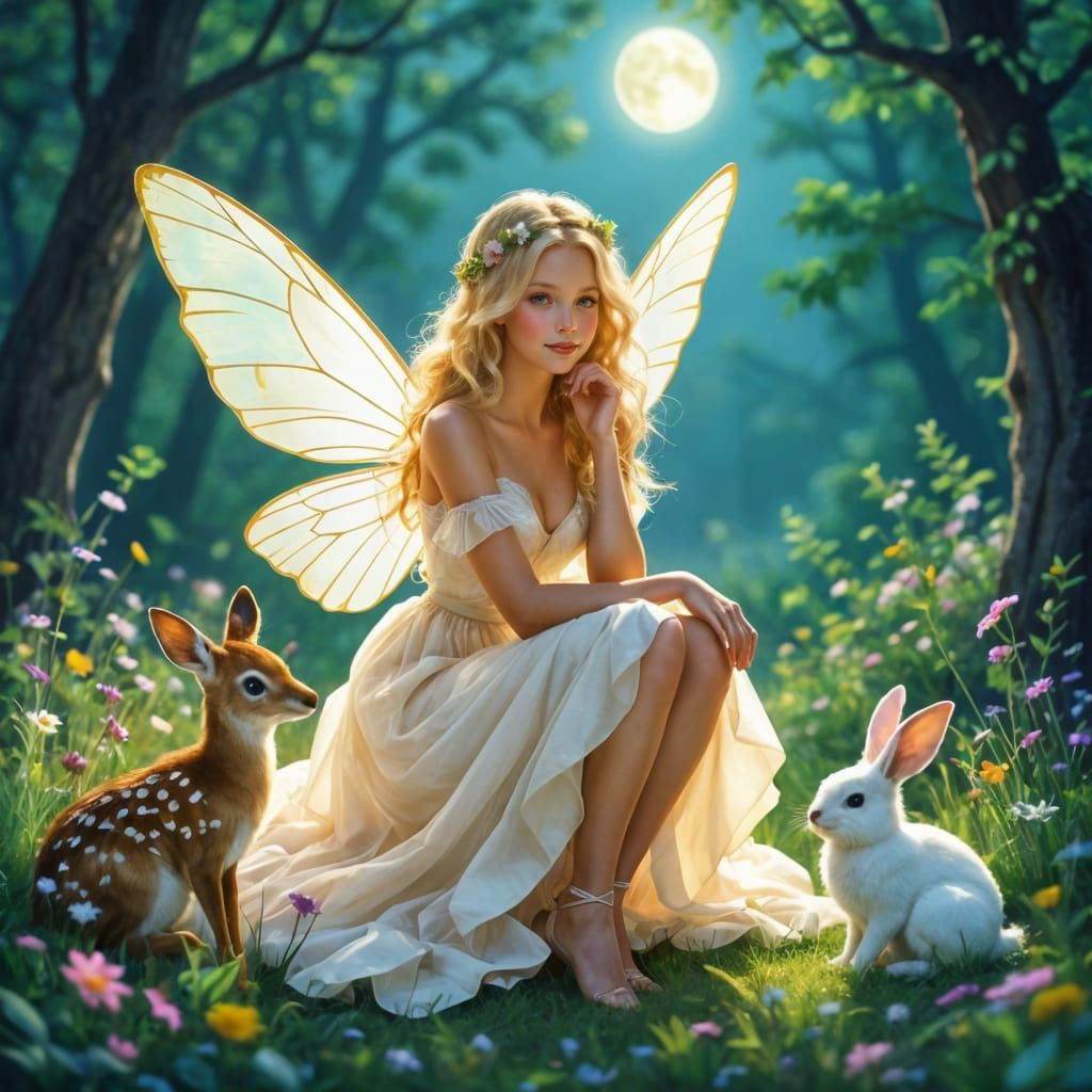Moonlit Forest Fairy in Classic Illustration Style