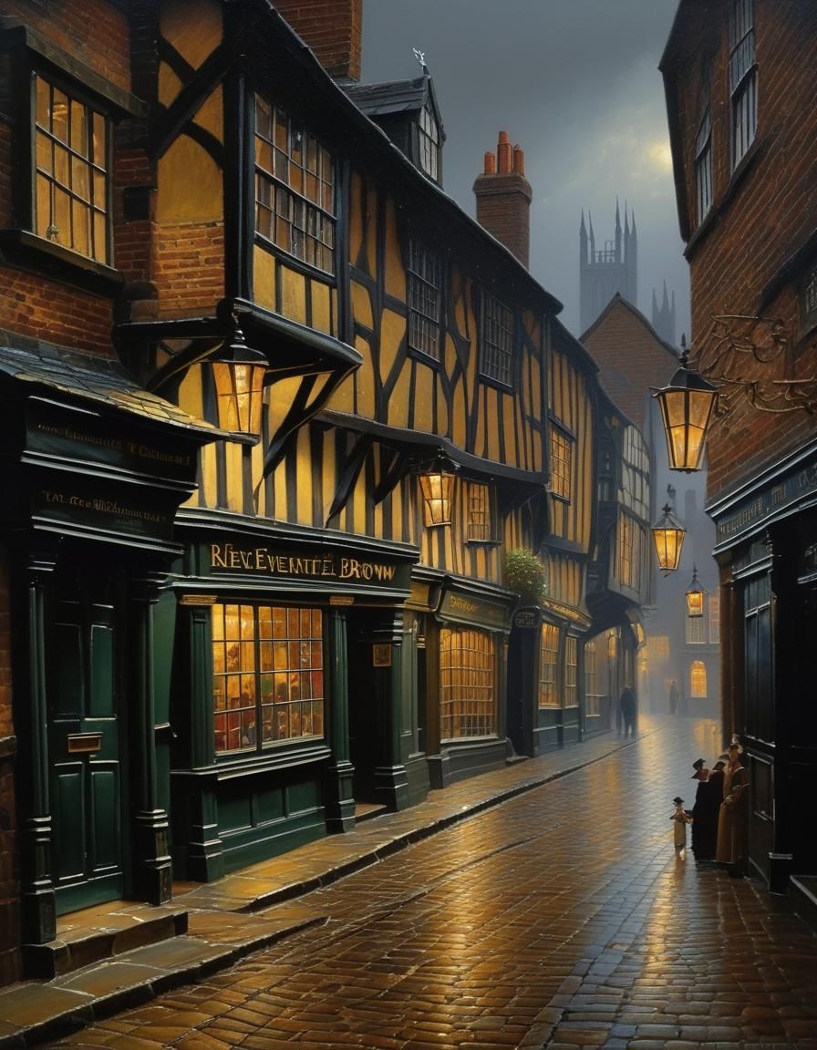 The Shambles, York: 18th Century Oil Painting