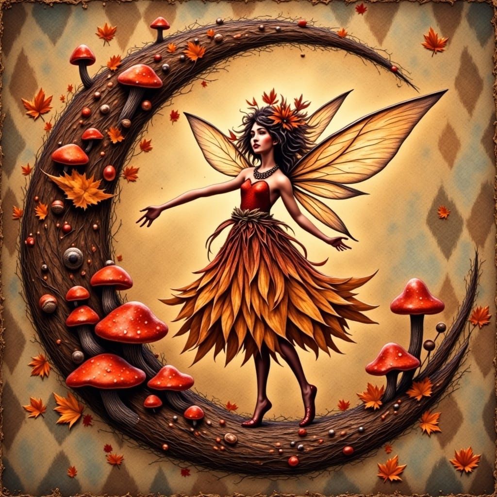 Enchanting Mushroom Fairy with Autumnal Wreath