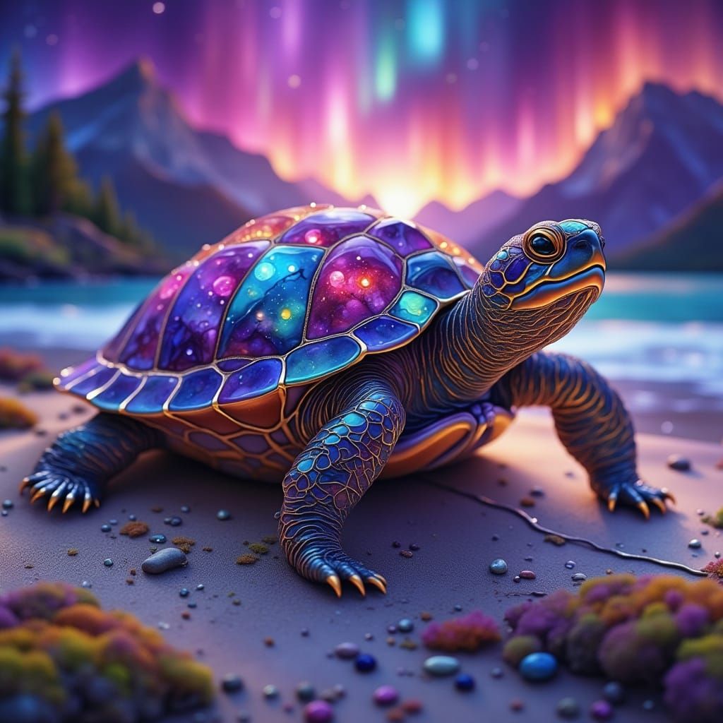 Majestic Amethyst Turtle in Ethereal Landscape