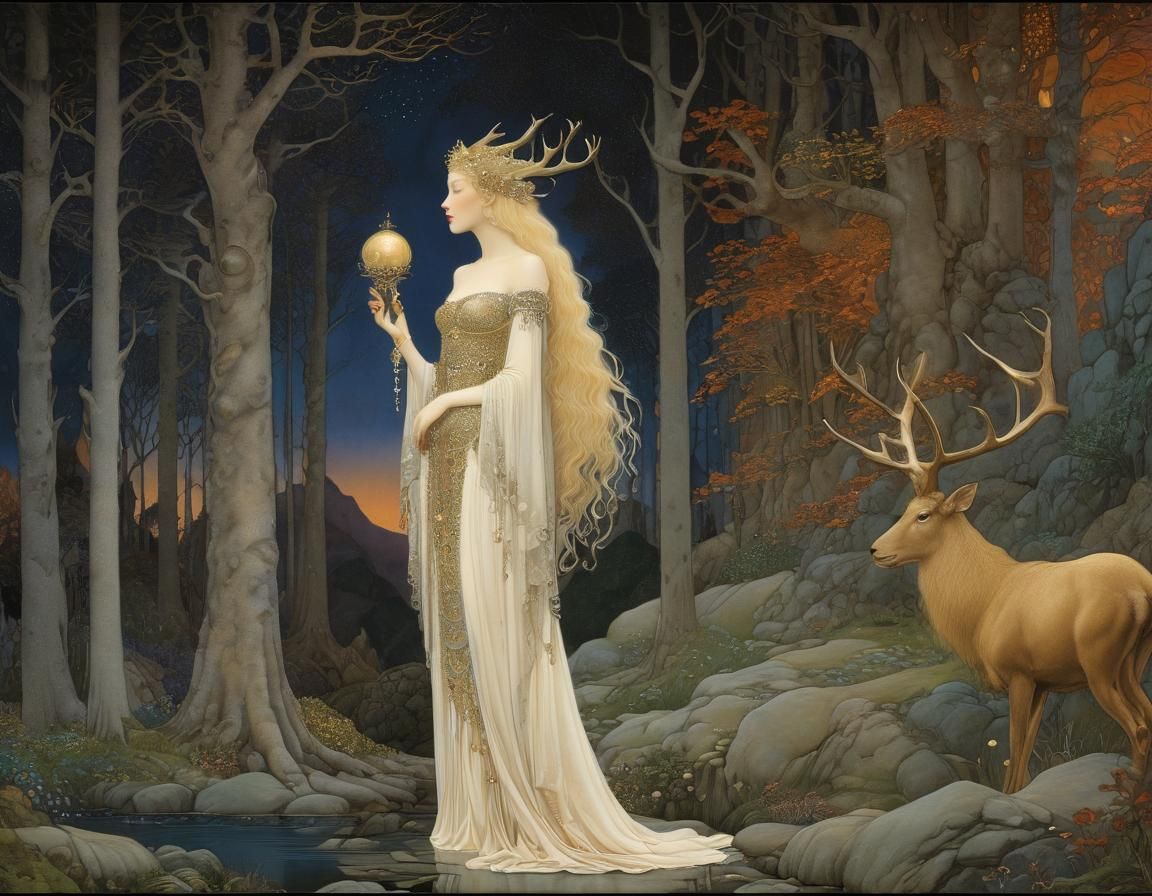 Enchanting Forest Queen with Stag Antlers