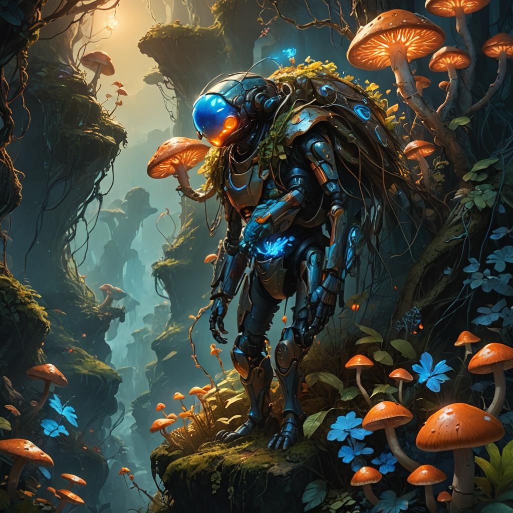 Bug Survivor on Overgrown Cliffside: Fantasy Concept Art