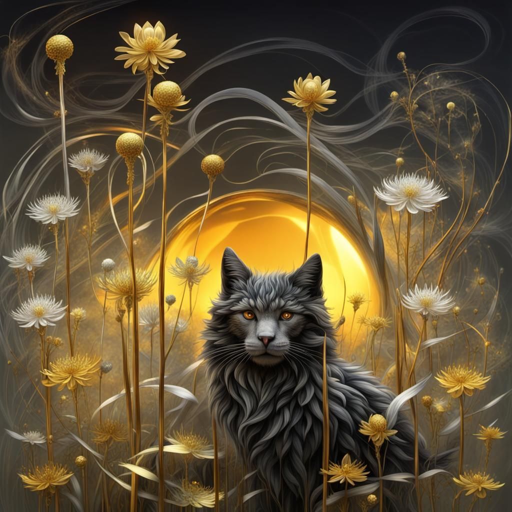 Golden Meadow with Abstract Metallic Light