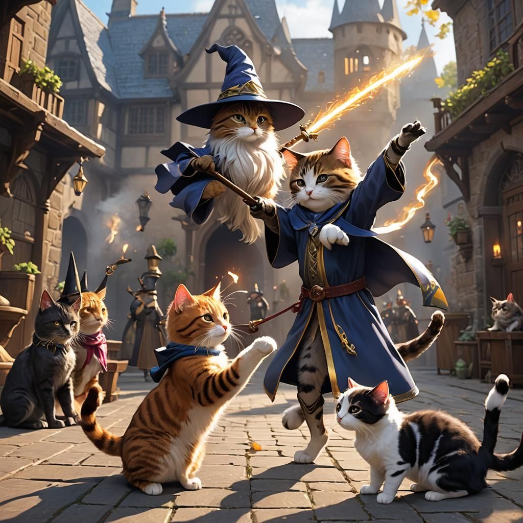 Cats in Wizard Duel: 3D Anime Art