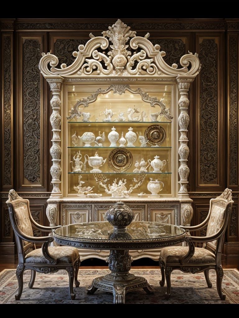 Elegant Ivory China Cabinet in Opulent Dining Room