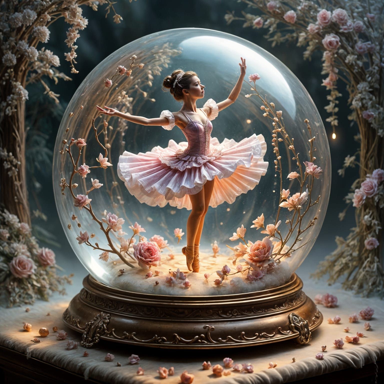 Beautiful Nutcracker Ballerina in Glass Orb, Hyperrealistic...
