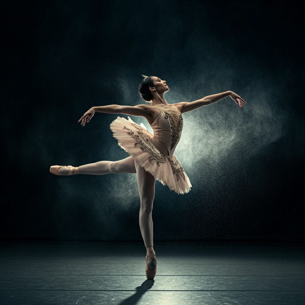 a ballet dancer mid-performance, embodying grace and discipline.