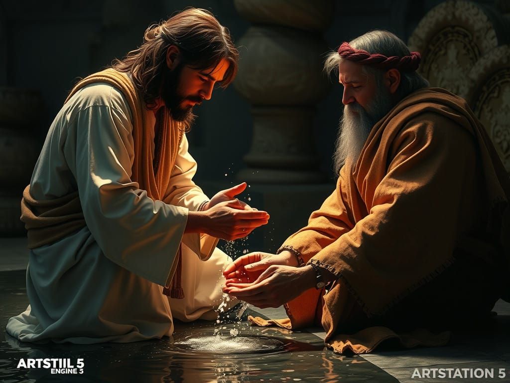 Jesus Washing an Ancient Hebrew in Photorealistic Detail