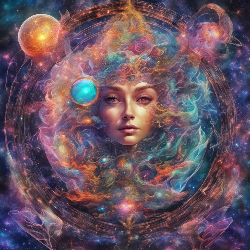 Holographic Dreamcore Astral Landscape in Mixed Media