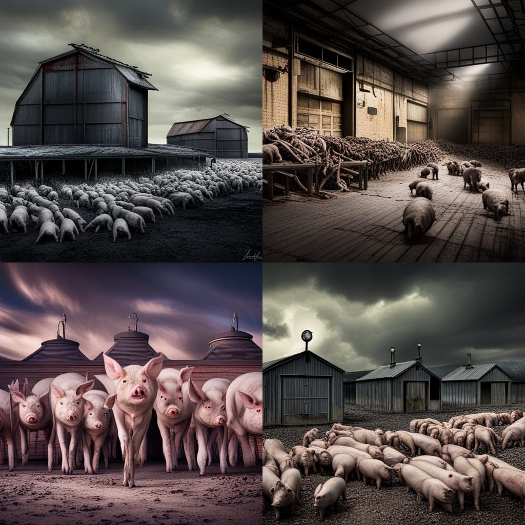 Post-Apocalyptic Pig Farm in Tim Burton Style