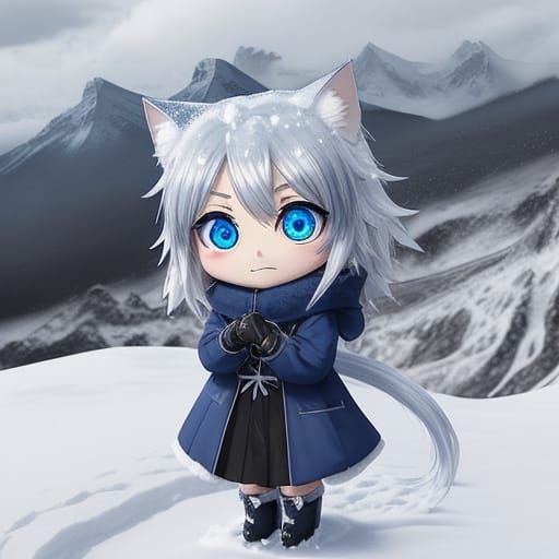 Adorable Anime Catgirl in Winter Wonderland