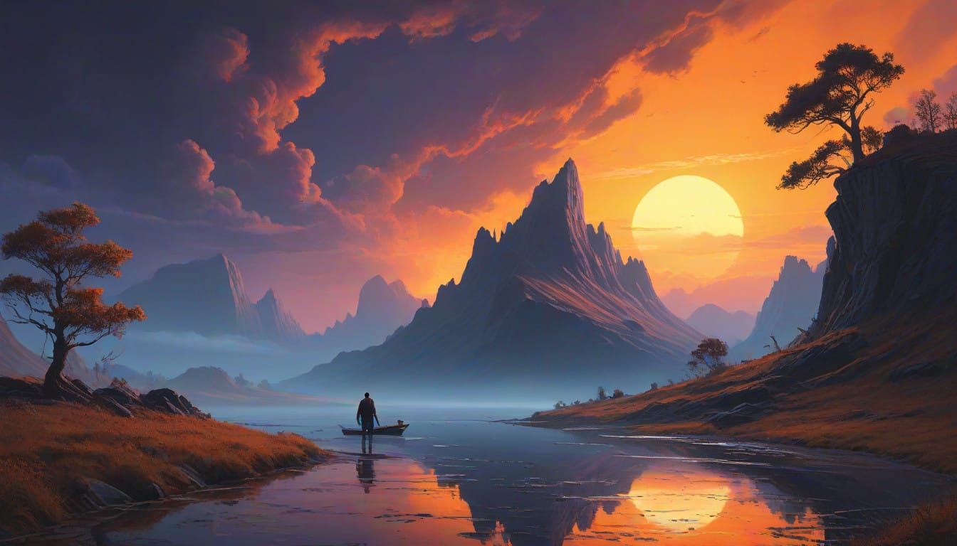 Epic Primordial Landscape with Swirling Clouds and Emerging...