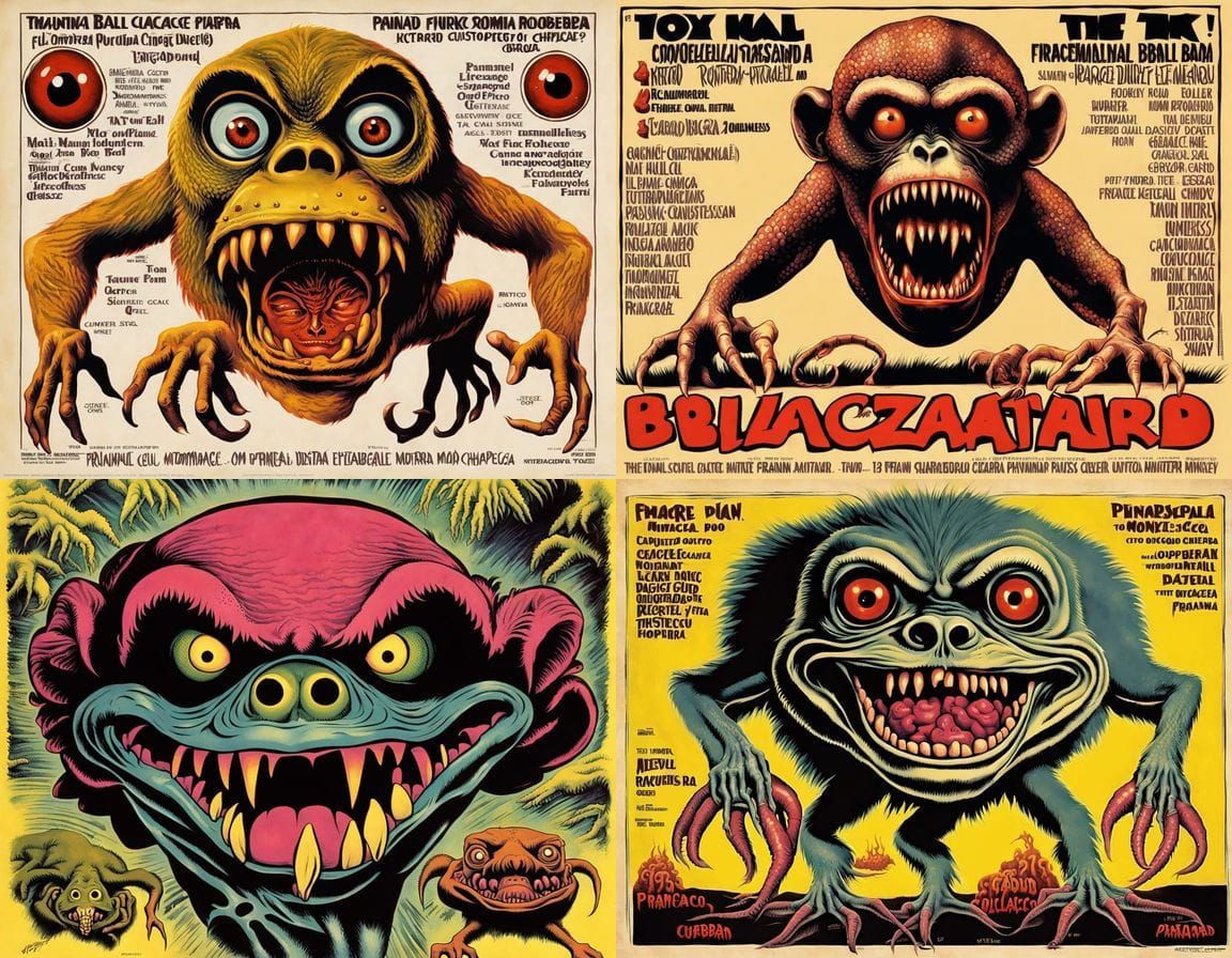 Grotesque Sea Creature Horror in 1970s Movie Poster Style