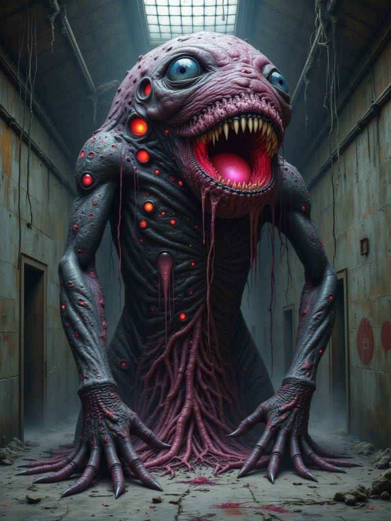 Grotesque Flesh Abomination in Dark Surrealist Style