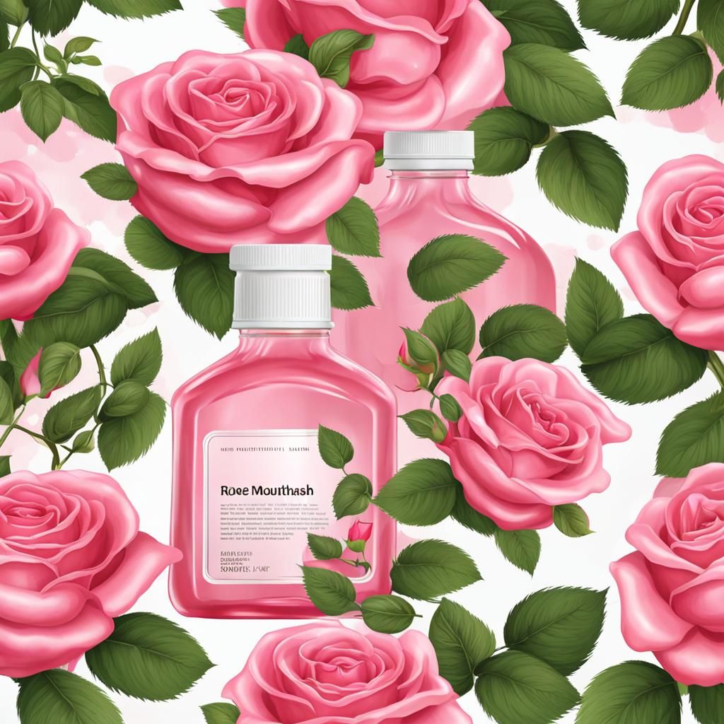 Realistic Rose Mouthwash Bottle Rendering