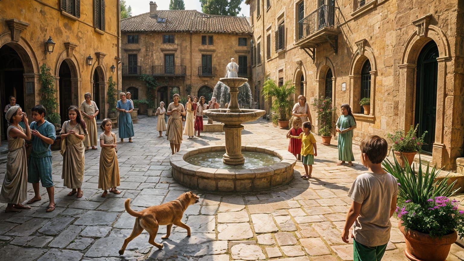 Roman Courtyard in Golden Afternoon Light