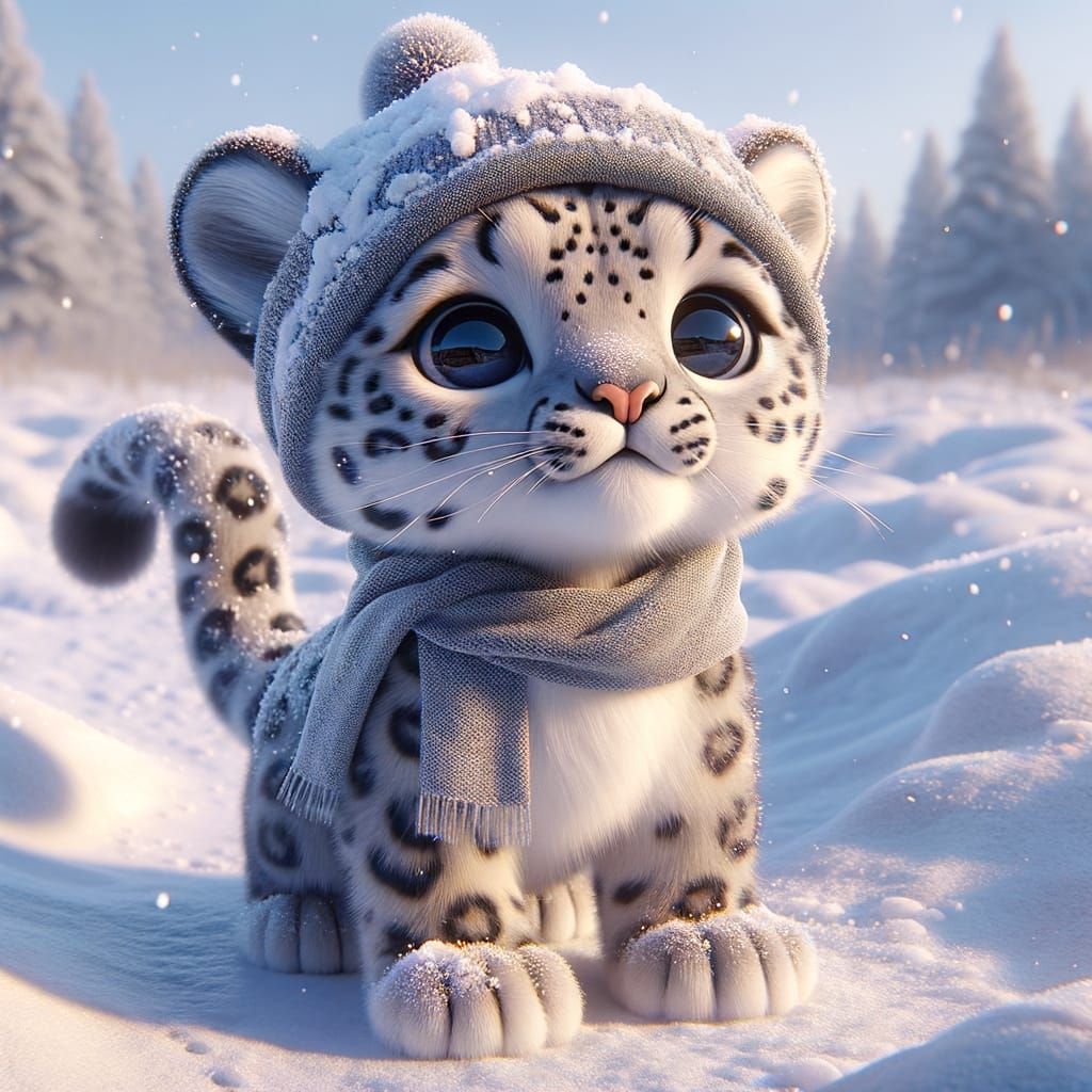 Snowy Baby Happy Snow Leopard