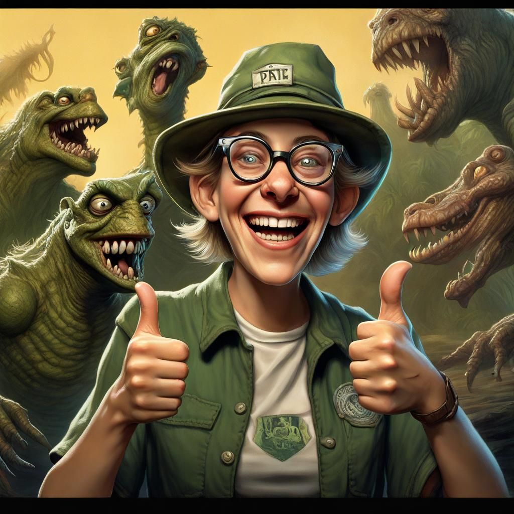 Nerd Girl and Swamp Monster, Detailed Digital Art