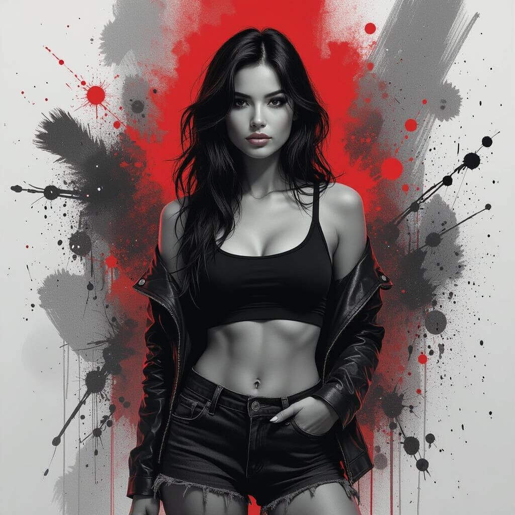 Expressive Ink and Brushstrokes Portrait