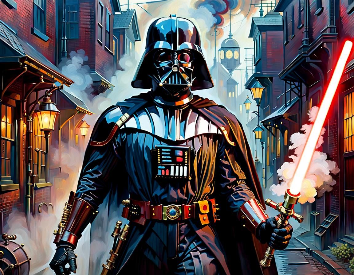 Steampunk Darth Vader in Oil, Van Gogh Style