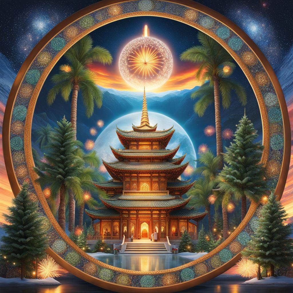 Festive Collage with Arabic Mosaic and Central Frame