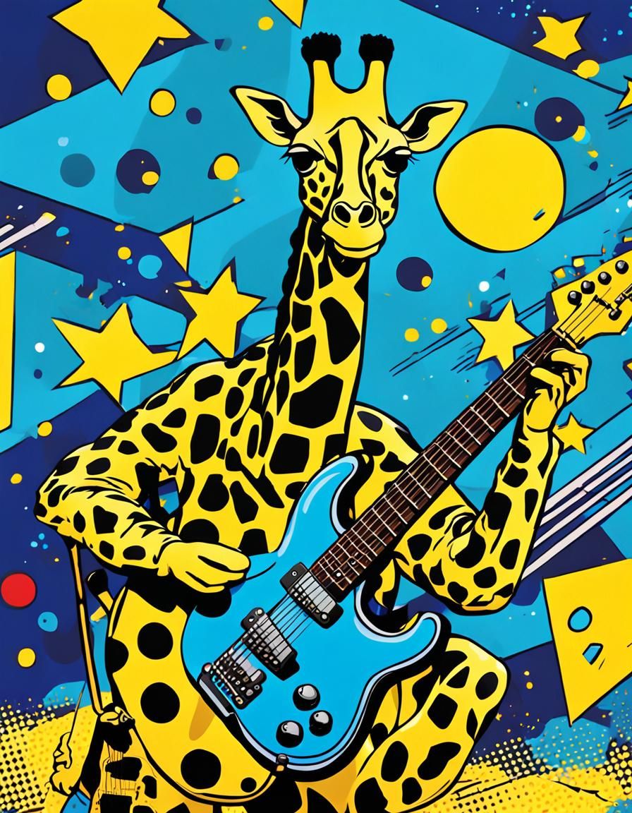 Giraffe Guitarist in Pop Art Style