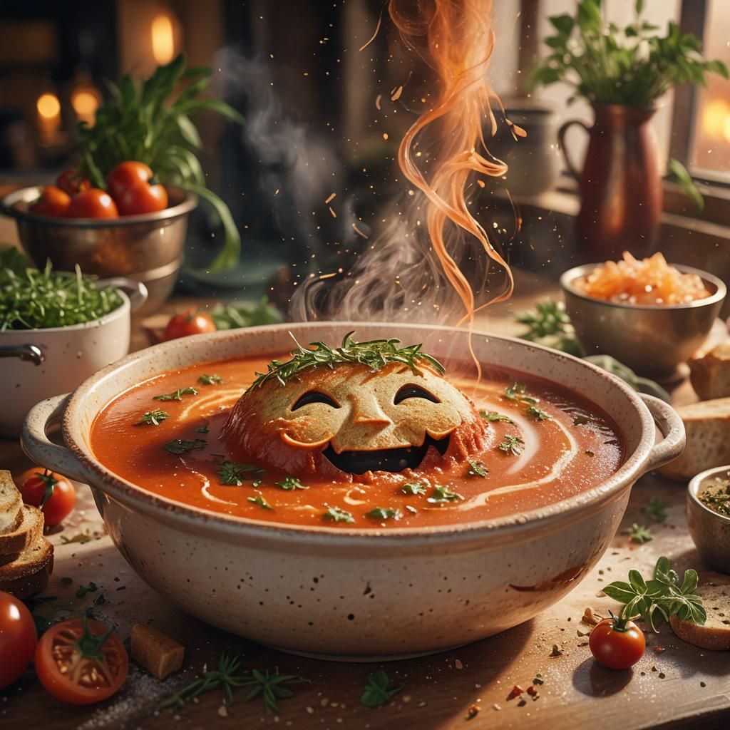 Living Tomato Soup Bowl in Cozy Kitchen