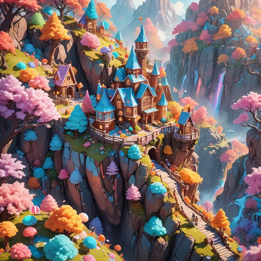 Candy Cliff Fairytale Landscape in 3D Anime Art