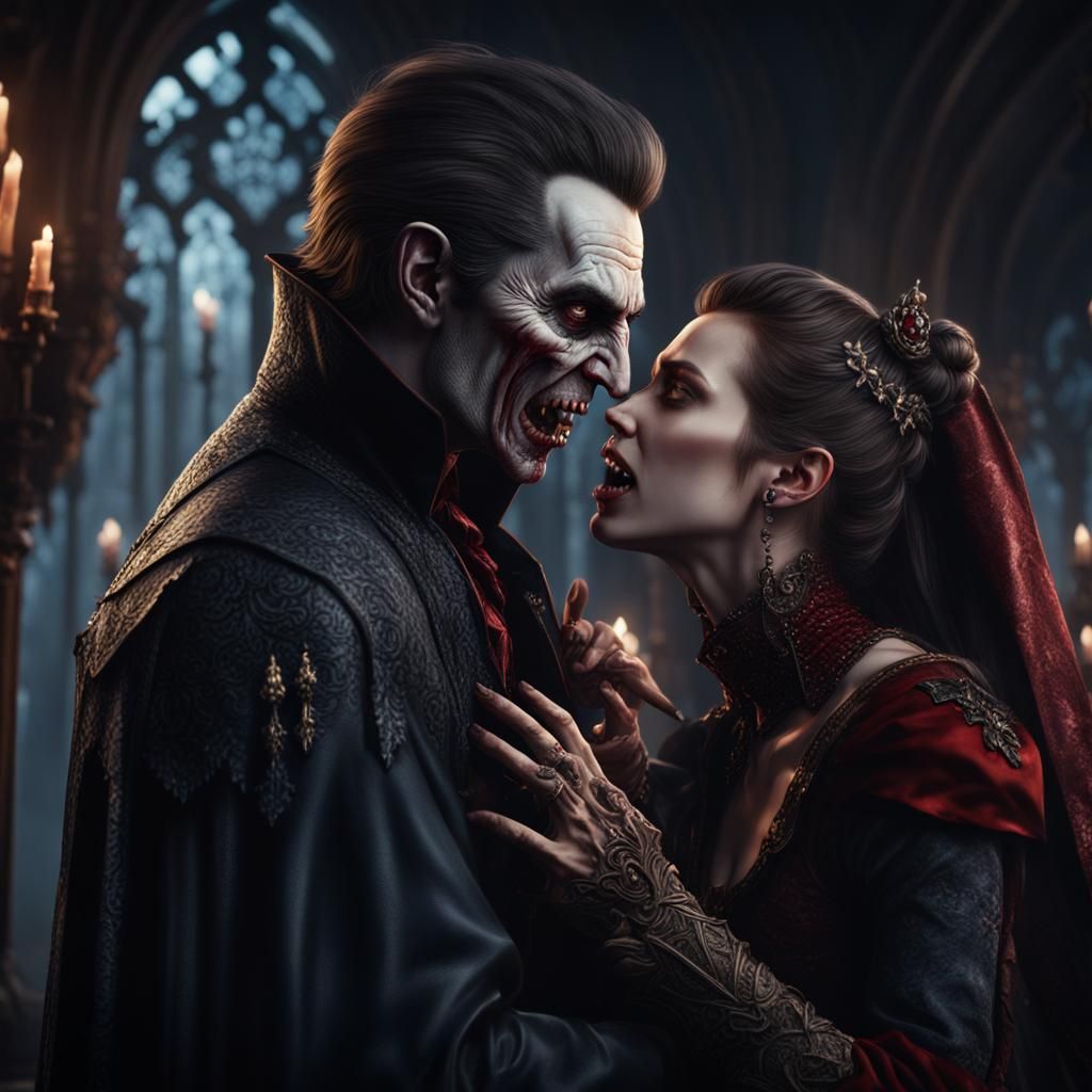 Photorealistic Vampire Bite Portrait in Detailed Matte Paint...