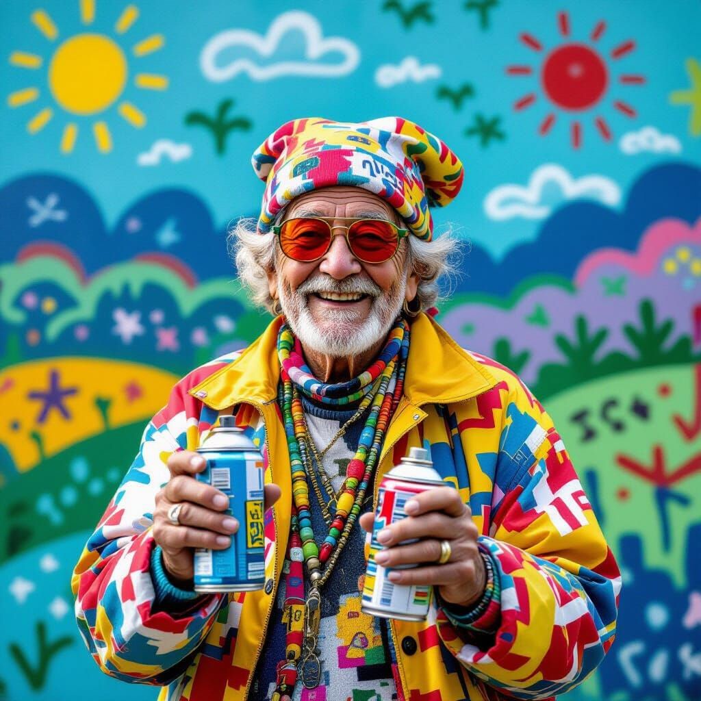 Elderly Artist Creates Abstract Graffiti Art