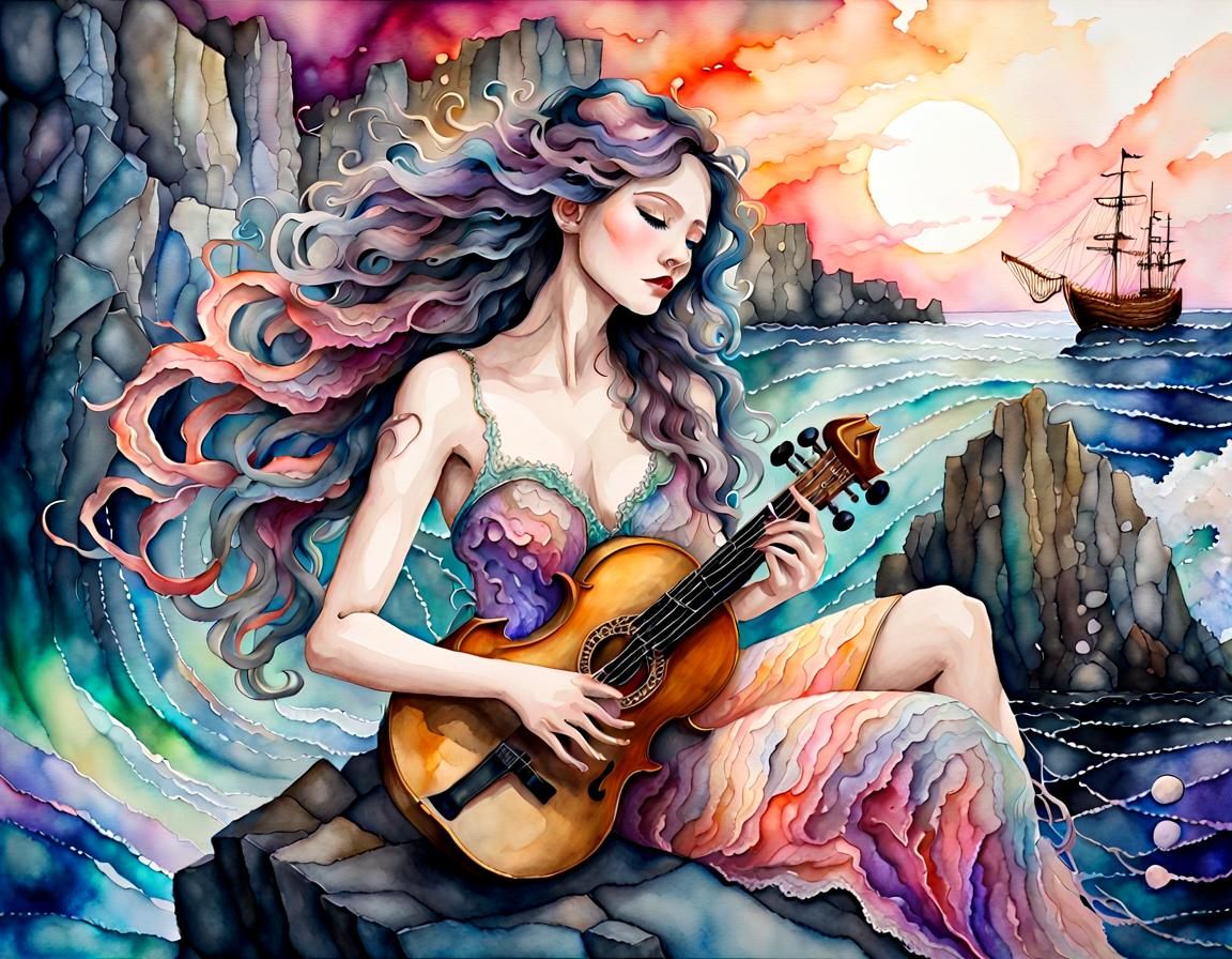 Modern Siren's Song: Watercolor and Alcohol Ink Painting