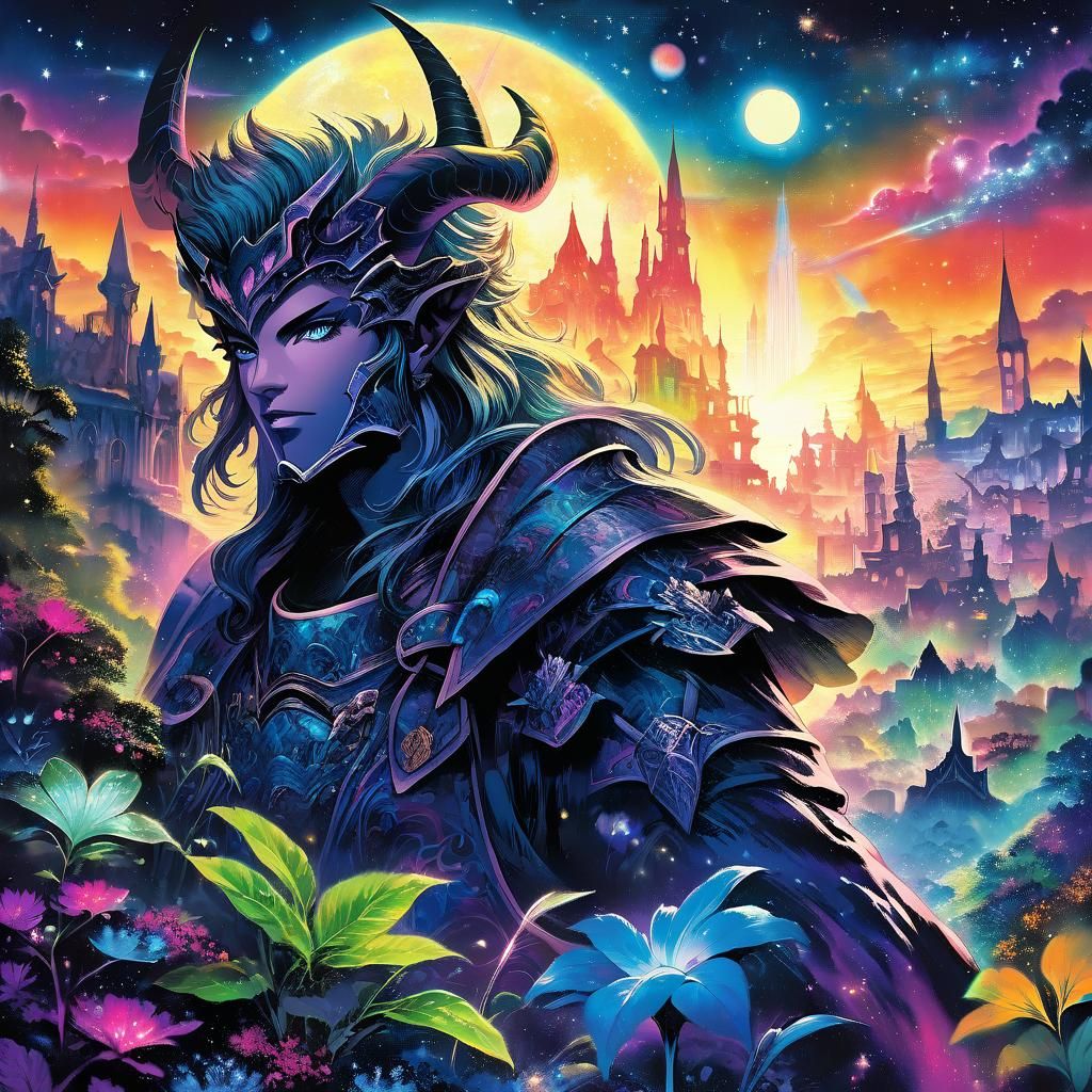 Epic Medieval Fantasy Hero Illustration in 80s Anime Style