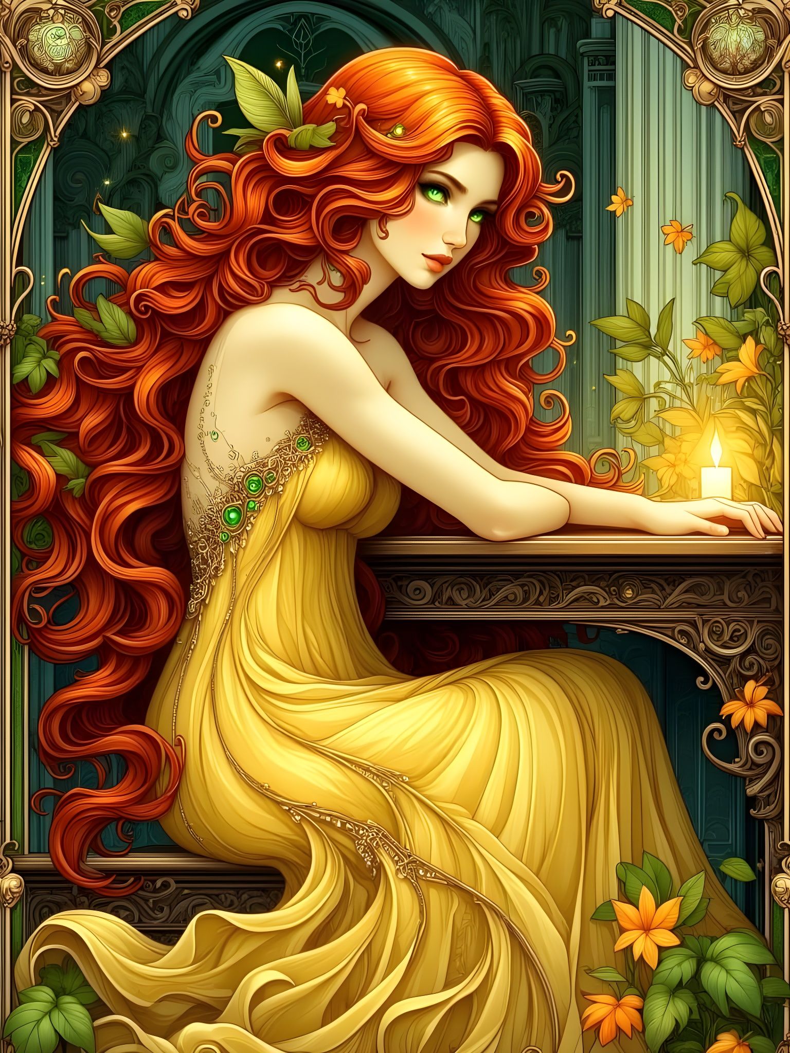 Regal Art Nouveau Goddess of the Sun