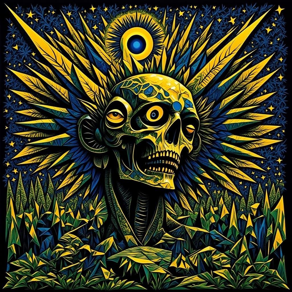 Mayan Apocalypse in Glitch Art Style