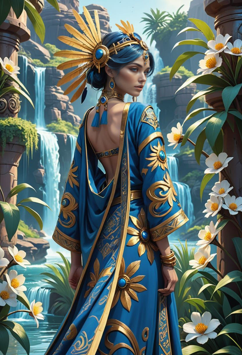 Fantastical Desert Oasis with Golden Goddess