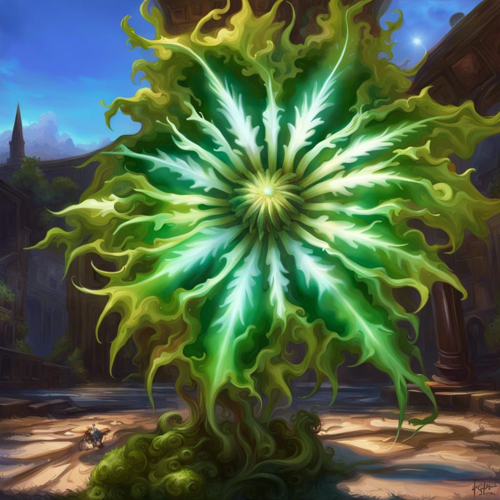 Iridescent Magic Plant on Wheels in Fantasy Setting